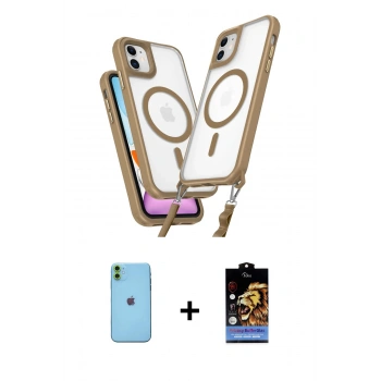 MARSİLYAN™- iPhone 11 Kılıf Atlas Doku Koleksiyonu - Siyah Buffer Hayalet Cam Ekran Koruyucu + Neon Fosforlu Kamera Lens - YL