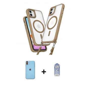 MARSİLYAN™- iPhone 11 Kılıf Atlas Doku Koleksiyonu - Siyah Joko Magic 5D Cam + Neon Fosforlu Kamera Lens - TU