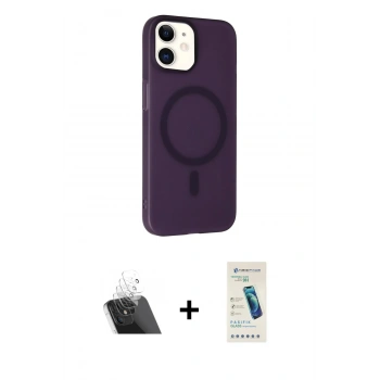 MARSİLYAN™- iPhone 11 Kılıf Çekirdek Modern Prime - Şeffaf Pasifik Cam Ekran Koruyucu + Kamera Lens Koruma Cam - SF