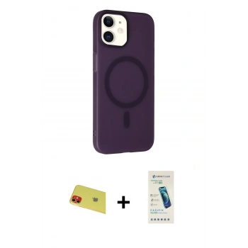 MARSİLYAN™- iPhone 11 Kılıf Çekirdek Modern Prime - Şeffaf Pasifik Cam Ekran Koruyucu + Rainbow Kamera Lens Koruma Cam - KI