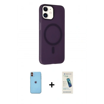 MARSİLYAN™- iPhone 11 Kılıf Çekirdek Modern Prime - Şeffaf Pasifik Cam Ekran Koruyucu + Neon Fosforlu Kamera Lens - TU