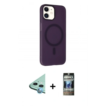 MARSİLYAN™- iPhone 11 Kılıf Çekirdek Modern Prime - Siyah 34D Hayalet Izgaralı Cam + Raze Metal Kamera Lens - MI