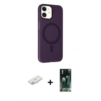 MARSİLYAN™- iPhone 11 Kılıf Çekirdek Modern Prime - Siyah 360 Mat Full Body Arka Koruyucu + Renkli Kamera Lens Koruma Cam - SI