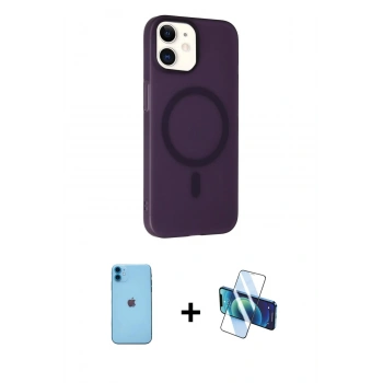MARSİLYAN™- iPhone 11 Kılıf Çekirdek Modern Prime - Siyah 3D Antistatik Cam Ekran Koruyucu + Neon Fosforlu Kamera Lens - MI