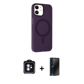 MARSİLYAN™- iPhone 11 Kılıf Çekirdek Modern Prime - Siyah 3D Antistatik Hayalet Cam Ekran Koruyucu + PVD Metal Kamera Lens - MI
