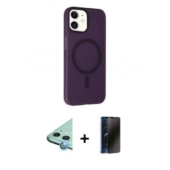 MARSİLYAN™- iPhone 11 Kılıf Çekirdek Modern Prime - Siyah 3D Antistatik Hayalet Cam Ekran Koruyucu + Raze Metal Kamera Lens - MI
