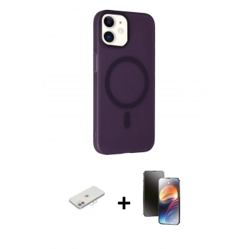 MARSİLYAN™- iPhone 11 Kılıf Çekirdek Modern Prime - Siyah 3D Antistatik Mat Seramik Nano Ekran Koruyucu + Renkli Kamera Lens Koruma Cam - PE
