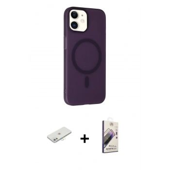 MARSİLYAN™- iPhone 11 Kılıf Çekirdek Modern Prime - Siyah Bilvis 3D Mat Cam Ekran Koruyucu + Renkli Kamera Lens Koruma Cam - SI