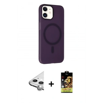 MARSİLYAN™- iPhone 11 Kılıf Çekirdek Modern Prime - Siyah Buffer Cam Ekran Koruyucu + Raze Metal Kamera Lens - GS