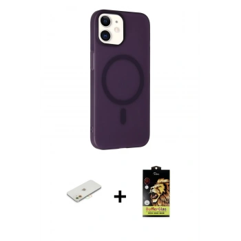 MARSİLYAN™- iPhone 11 Kılıf Çekirdek Modern Prime - Siyah Buffer Cam Ekran Koruyucu + Renkli Kamera Lens Koruma Cam - TU