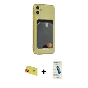 MARSİLYAN™- iPhone 11 Kılıf Doruk Klasik Koleksiyonu - Şeffaf Pasifik Cam Ekran Koruyucu + Rainbow Kamera Lens Koruma Cam - KI