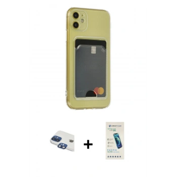 MARSİLYAN™- iPhone 11 Kılıf Doruk Klasik Koleksiyonu - Şeffaf Pasifik Cam Ekran Koruyucu + Pers Alüminyum Kamera Lens - LT