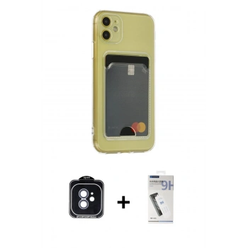 MARSİLYAN™- iPhone 11 Kılıf Doruk Klasik Koleksiyonu - Şeffaf Uv Polymer Nano Ekran Koruyucu + PVD Metal Kamera Lens - MI