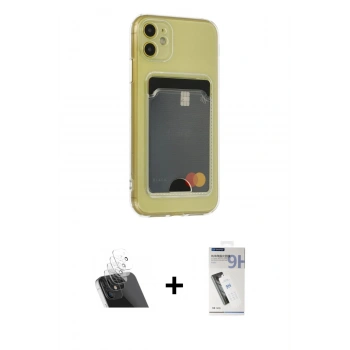 MARSİLYAN™- iPhone 11 Kılıf Doruk Klasik Koleksiyonu - Şeffaf Uv Polymer Nano Ekran Koruyucu + Kamera Lens Koruma Cam - SF