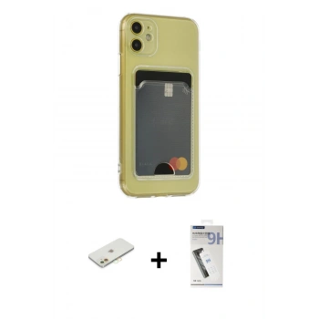 MARSİLYAN™- iPhone 11 Kılıf Doruk Klasik Koleksiyonu - Şeffaf Uv Polymer Nano Ekran Koruyucu + Renkli Kamera Lens Koruma Cam - TU