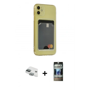 MARSİLYAN™- iPhone 11 Kılıf Doruk Klasik Koleksiyonu - Siyah 34D Hayalet Izgaralı Cam + Pers Alüminyum Kamera Lens - YL
