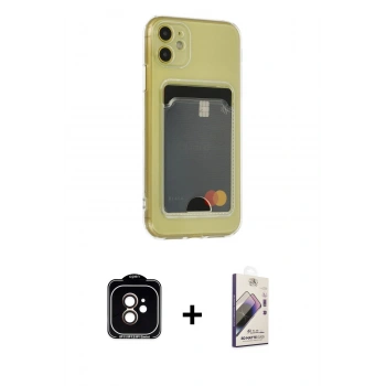 MARSİLYAN™- iPhone 11 Kılıf Doruk Klasik Koleksiyonu - Siyah Bilvis 3D Mat Cam Ekran Koruyucu + PVD Metal Kamera Lens - TU