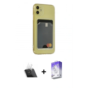 MARSİLYAN™- iPhone 11 Kılıf Doruk Klasik Koleksiyonu - Siyah Bilvis 5in1 3D Magic Cam Ekran Koruyucu + Kamera Lens Koruma Cam - SF