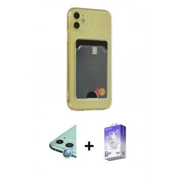 MARSİLYAN™- iPhone 11 Kılıf Doruk Klasik Koleksiyonu - Siyah Bilvis 5in1 3D Magic Cam Ekran Koruyucu + Raze Metal Kamera Lens - MI