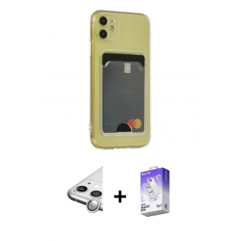 MARSİLYAN™- iPhone 11 Kılıf Doruk Klasik Koleksiyonu - Siyah Bilvis 5in1 3D Magic Cam Ekran Koruyucu + Raze Metal Kamera Lens - GS