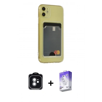 MARSİLYAN™- iPhone 11 Kılıf Doruk Klasik Koleksiyonu - Siyah Bilvis 5in1 3D Magic Cam Ekran Koruyucu + PVD Metal Kamera Lens - YL