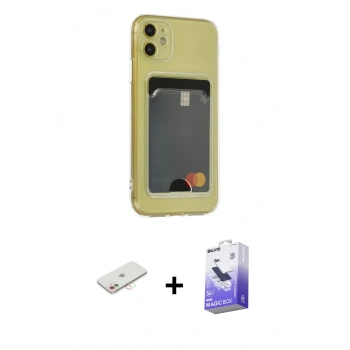 MARSİLYAN™- iPhone 11 Kılıf Doruk Klasik Koleksiyonu - Siyah Bilvis 5in1 5D Magic Hayalet Cam Ekran Koruyucu + Renkli Kamera Lens Koruma Cam - YL