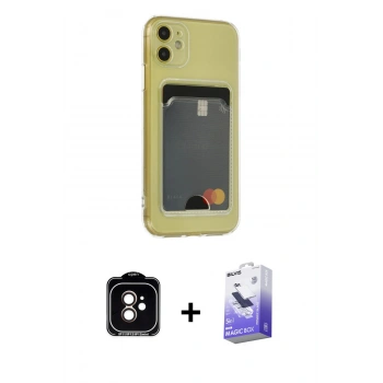 MARSİLYAN™- iPhone 11 Kılıf Doruk Klasik Koleksiyonu - Siyah Bilvis 5in1 5D Magic Hayalet Cam Ekran Koruyucu + PVD Metal Kamera Lens - TU