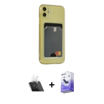 MARSİLYAN™- iPhone 11 Kılıf Doruk Klasik Koleksiyonu - Siyah Bilvis 5in1 5D Magic Hayalet Cam Ekran Koruyucu + Kamera Lens Koruma Cam - SF