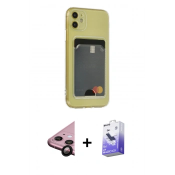 MARSİLYAN™- iPhone 11 Kılıf Doruk Klasik Koleksiyonu - Siyah Bilvis 5in1 5D Magic Hayalet Cam Ekran Koruyucu + Raze Metal Kamera Lens - SH