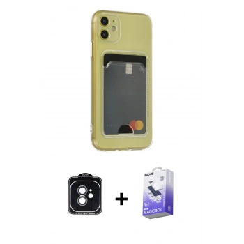 MARSİLYAN™- iPhone 11 Kılıf Doruk Klasik Koleksiyonu - Siyah Bilvis 5in1 5D Magic Hayalet Cam Ekran Koruyucu + PVD Metal Kamera Lens - SH