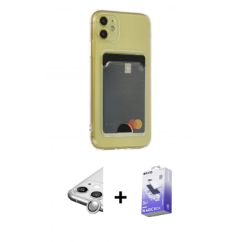 MARSİLYAN™- iPhone 11 Kılıf Doruk Klasik Koleksiyonu - Siyah Bilvis 5in1 5D Magic Hayalet Cam Ekran Koruyucu + Raze Metal Kamera Lens - GS