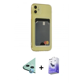 MARSİLYAN™- iPhone 11 Kılıf Doruk Klasik Koleksiyonu - Siyah Bilvis 5in1 5D Magic Hayalet Cam Ekran Koruyucu + Raze Metal Kamera Lens - MI
