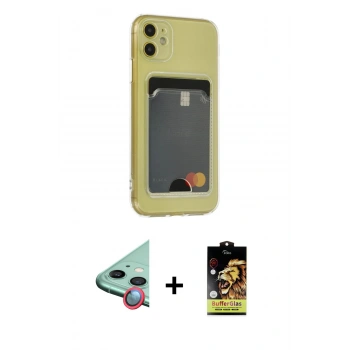 MARSİLYAN™- iPhone 11 Kılıf Doruk Klasik Koleksiyonu - Siyah Buffer Cam Ekran Koruyucu + Raze Metal Kamera Lens - KI