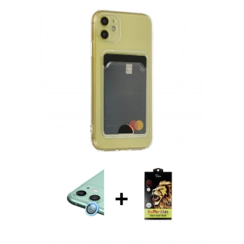 MARSİLYAN™- iPhone 11 Kılıf Doruk Klasik Koleksiyonu - Siyah Buffer Cam Ekran Koruyucu + Raze Metal Kamera Lens - MI