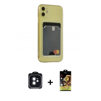 MARSİLYAN™- iPhone 11 Kılıf Doruk Klasik Koleksiyonu - Siyah Buffer Cam Ekran Koruyucu + PVD Metal Kamera Lens - SH