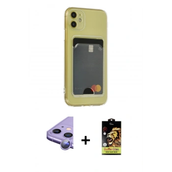 MARSİLYAN™- iPhone 11 Kılıf Doruk Klasik Koleksiyonu - Siyah Buffer Cam Ekran Koruyucu + Raze Metal Kamera Lens - MR
