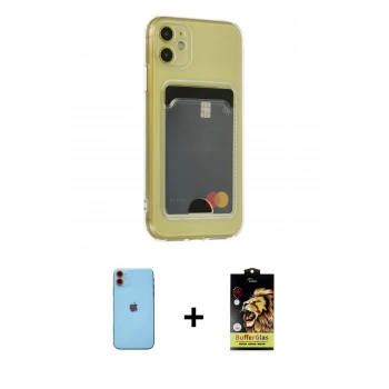 MARSİLYAN™- iPhone 11 Kılıf Doruk Klasik Koleksiyonu - Siyah Buffer Cam Ekran Koruyucu + Neon Fosforlu Kamera Lens - TU