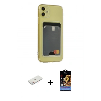 MARSİLYAN™- iPhone 11 Kılıf Doruk Klasik Koleksiyonu - Siyah Buffer Hayalet Cam Ekran Koruyucu + Renkli Kamera Lens Koruma Cam - PE