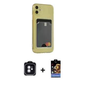MARSİLYAN™- iPhone 11 Kılıf Doruk Klasik Koleksiyonu - Siyah Buffer Hayalet Cam Ekran Koruyucu + PVD Metal Kamera Lens - YL