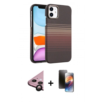 MARSİLYAN™- iPhone 11 Kılıf Doruk Serisi - Siyah 3D Antistatik Mat Seramik Nano Ekran Koruyucu + Raze Metal Kamera Lens - SH