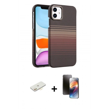 MARSİLYAN™- iPhone 11 Kılıf Doruk Serisi - Siyah 3D Antistatik Mat Seramik Nano Ekran Koruyucu + Renkli Kamera Lens Koruma Cam - SI
