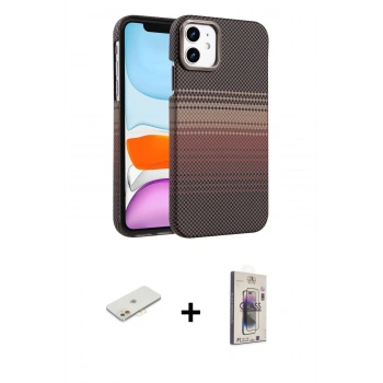 MARSİLYAN™- iPhone 11 Kılıf Doruk Serisi - Siyah Bilvis 3D Cam Ekran Koruyucu + Renkli Kamera Lens Koruma Cam - TU