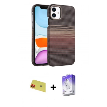 MARSİLYAN™- iPhone 11 Kılıf Doruk Serisi - Siyah Bilvis 5in1 3D Magic Cam Ekran Koruyucu + Rainbow Kamera Lens Koruma Cam - KI