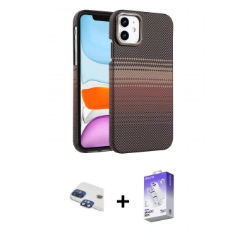 MARSİLYAN™- iPhone 11 Kılıf Doruk Serisi - Siyah Bilvis 5in1 3D Magic Cam Ekran Koruyucu + Pers Alüminyum Kamera Lens - LT