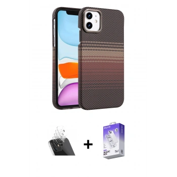 MARSİLYAN™- iPhone 11 Kılıf Doruk Serisi - Siyah Bilvis 5in1 3D Magic Cam Ekran Koruyucu + Kamera Lens Koruma Cam - SF