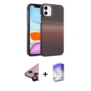 MARSİLYAN™- iPhone 11 Kılıf Doruk Serisi - Siyah Bilvis 5in1 3D Magic Cam Ekran Koruyucu + Raze Metal Kamera Lens - SH