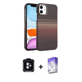 MARSİLYAN™- iPhone 11 Kılıf Doruk Serisi - Siyah Bilvis 5in1 3D Magic Cam Ekran Koruyucu + PVD Metal Kamera Lens - TU