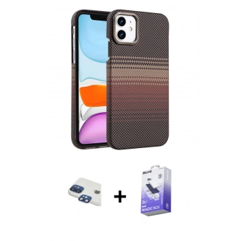 MARSİLYAN™- iPhone 11 Kılıf Doruk Serisi - Siyah Bilvis 5in1 5D Magic Hayalet Cam Ekran Koruyucu + Pers Alüminyum Kamera Lens - LT