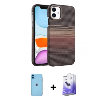 MARSİLYAN™- iPhone 11 Kılıf Doruk Serisi - Siyah Bilvis 5in1 5D Magic Hayalet Cam Ekran Koruyucu + Neon Fosforlu Kamera Lens - MI