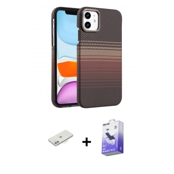 MARSİLYAN™- iPhone 11 Kılıf Doruk Serisi - Siyah Bilvis 5in1 5D Magic Hayalet Cam Ekran Koruyucu + Renkli Kamera Lens Koruma Cam - PE